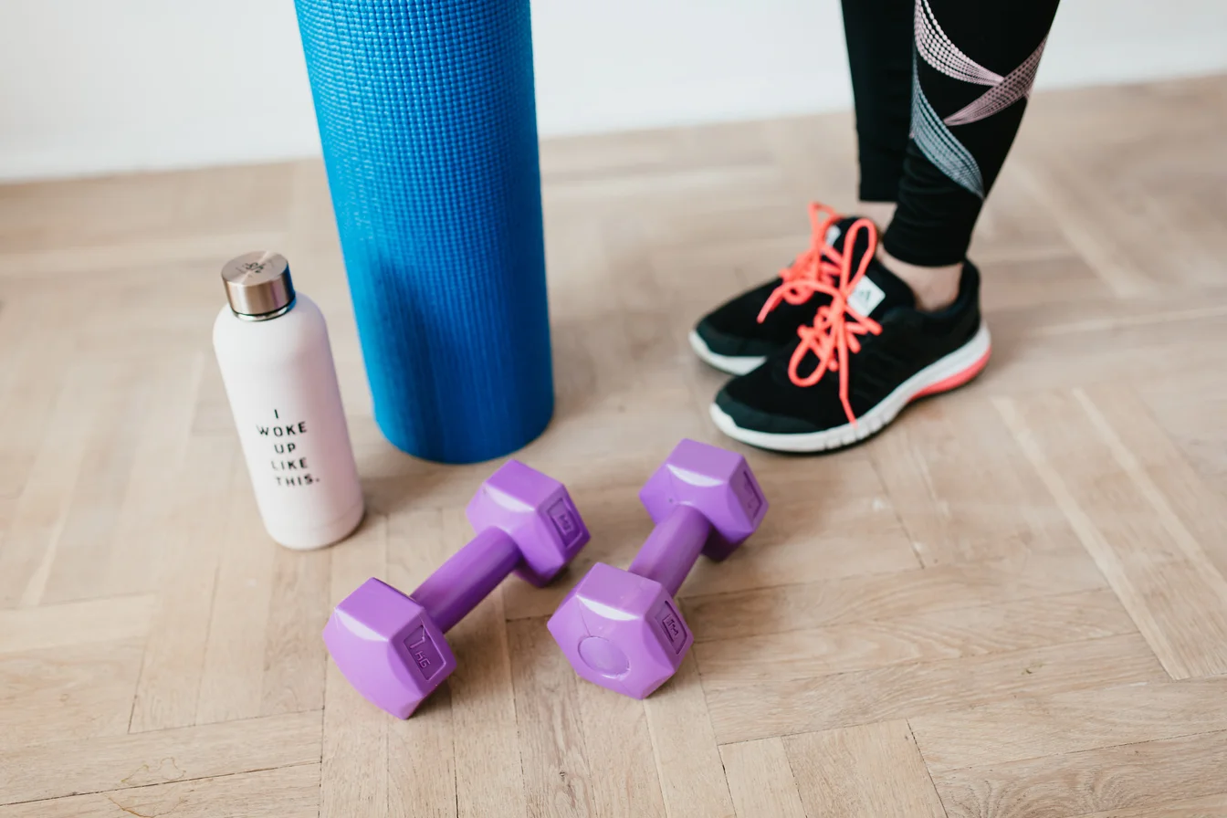 Fitness accessories including a foam roller and training shoes